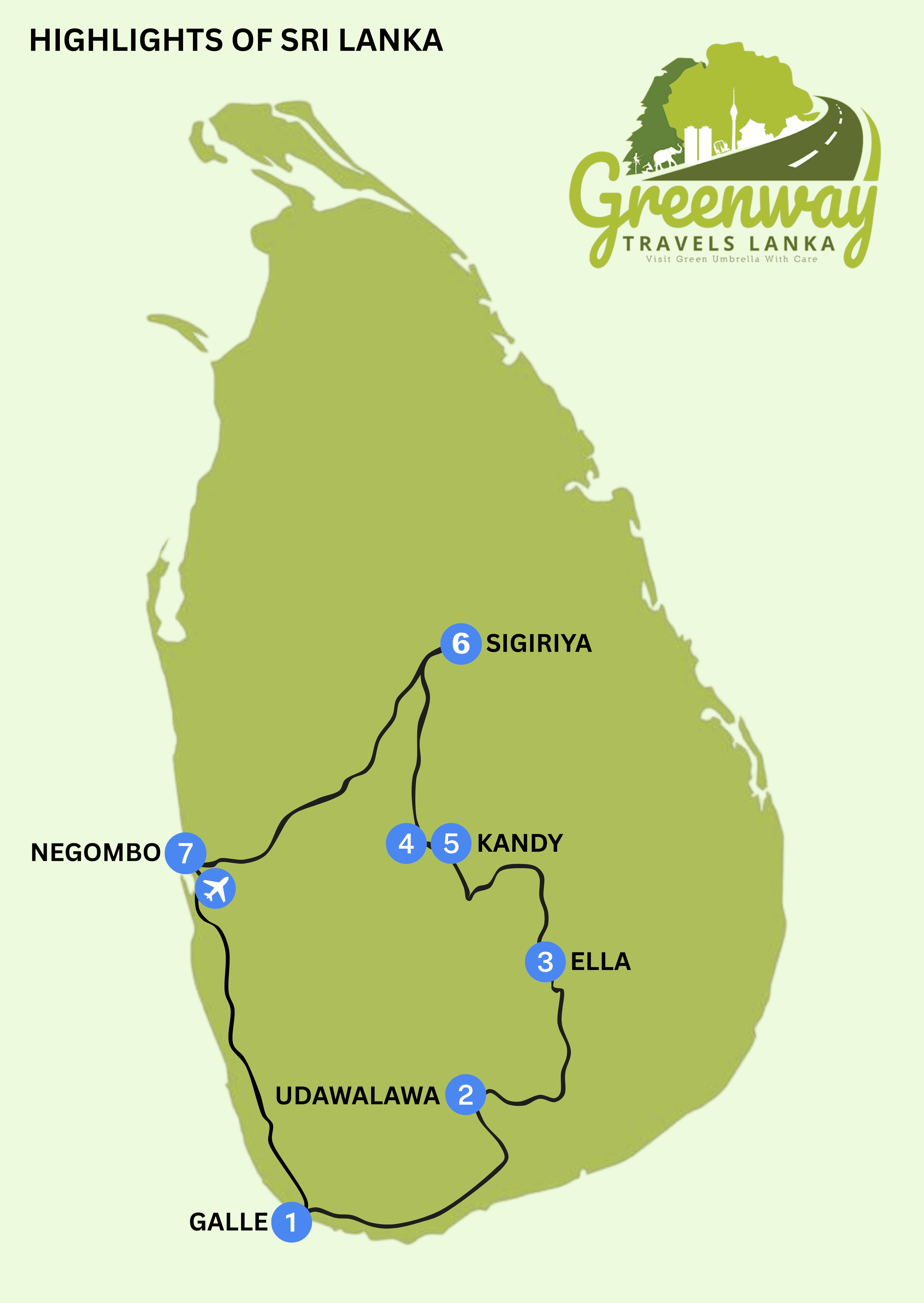 Highlights of Sri Lanka - Tour Route Map