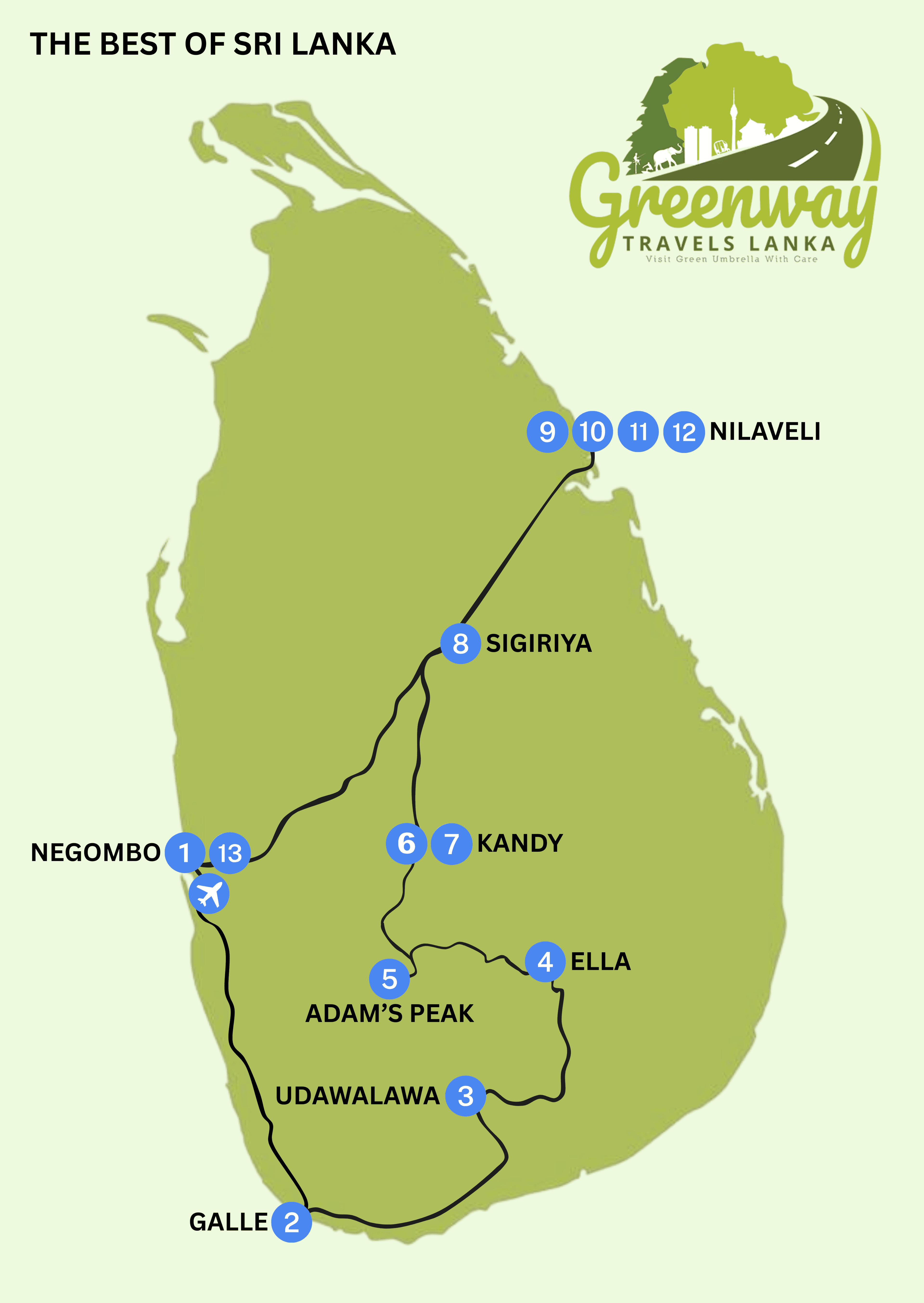 The Best of Sri Lanka - Tour Route Map